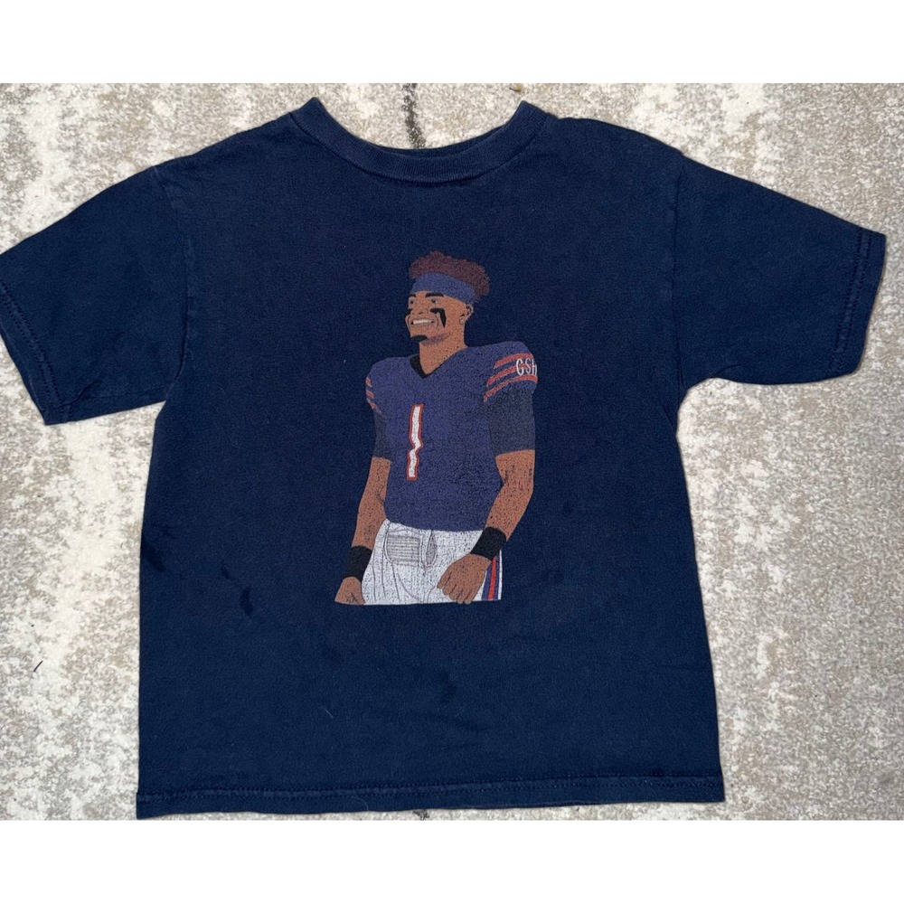 Boys retro style short sleeve graphic T shirt Justin Fields Chicago Bears 4/5